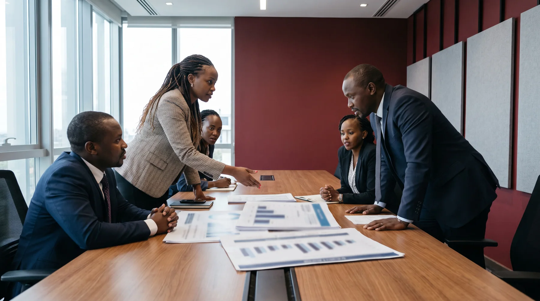 The DAXTRA leadership team in discussion around a boardroom table