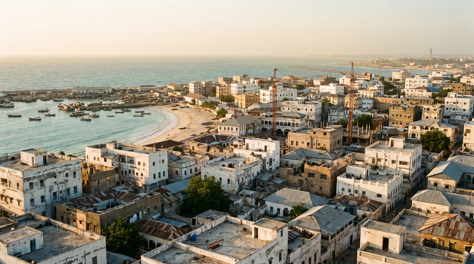 Mogadishu stepping down to the Indian Ocean at late afternoon