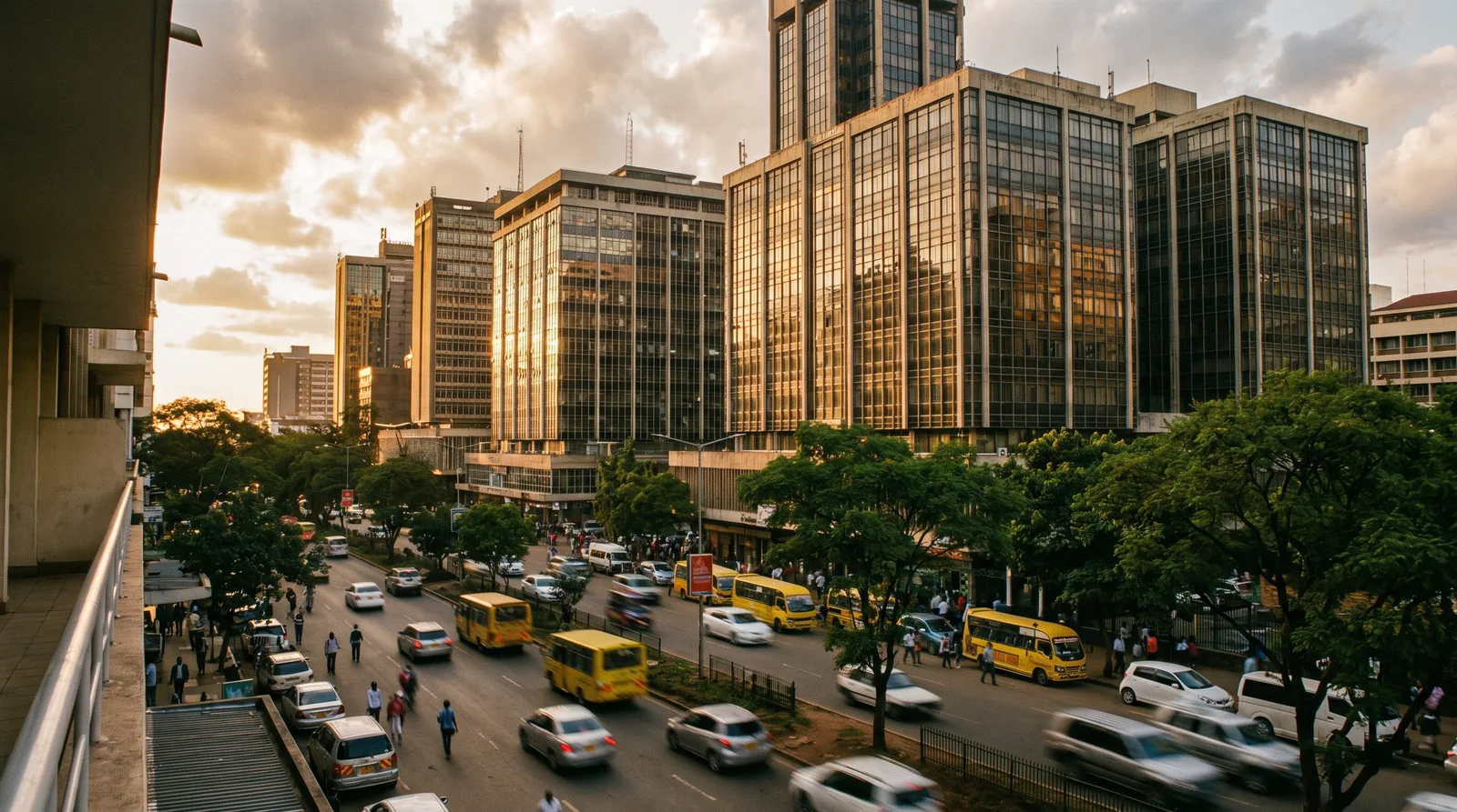 Nairobi central business district at golden hour
