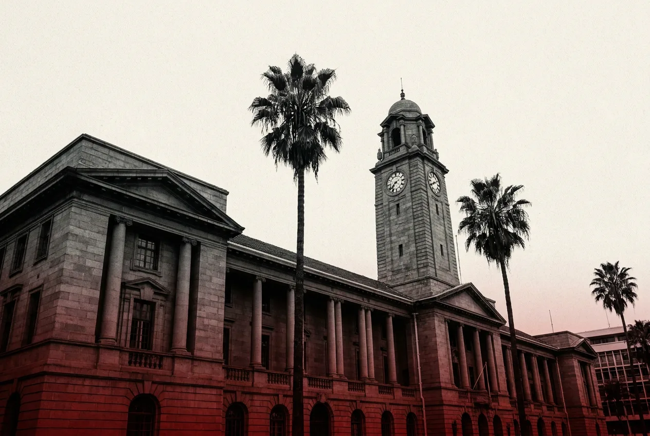Stately civic building with a clock tower in Kenya